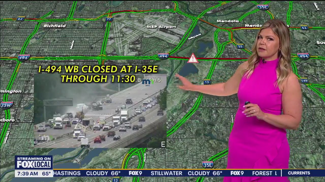 I-494 WB closed at MN River Bridge Tuesday morning