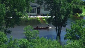 SkyFOX over floodwaters in Waterville, Minnesota [RAW]