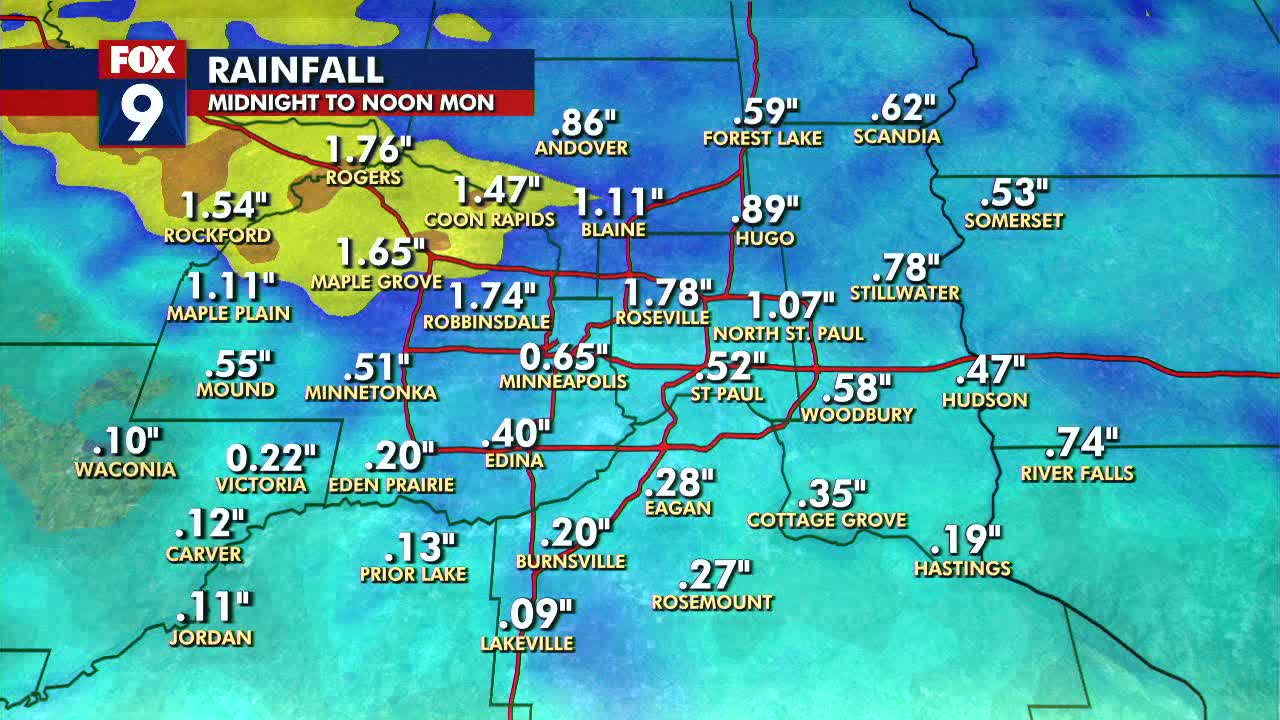 MN weather: Rain totals so far Monday | FOX 9 Minneapolis-St. Paul