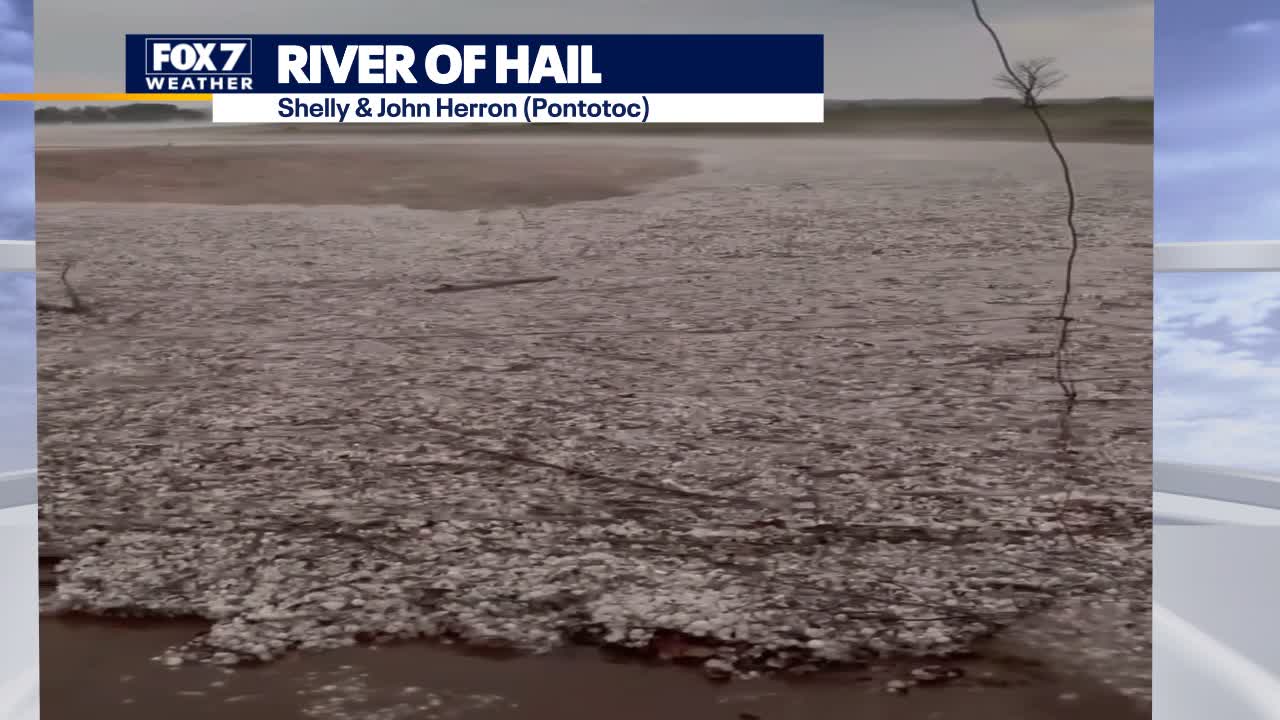 Woman captures video of a river of hail in Pontotoc, Texas