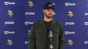 Sam Darnold reacts after Vikings beat Bears, 30-27 in OT