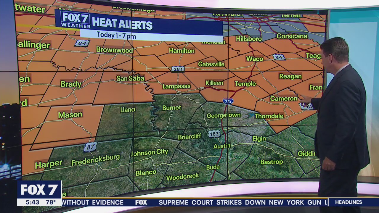 Heat alert for parts of Central Texas as temperatures remain in triple digits