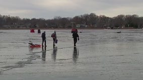 Ice houses on Lake Minnetonka despite warm weather