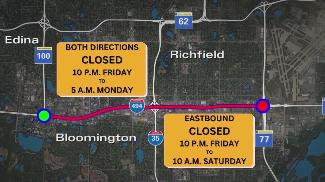 Road closures on 2 major MN interstates this weekend