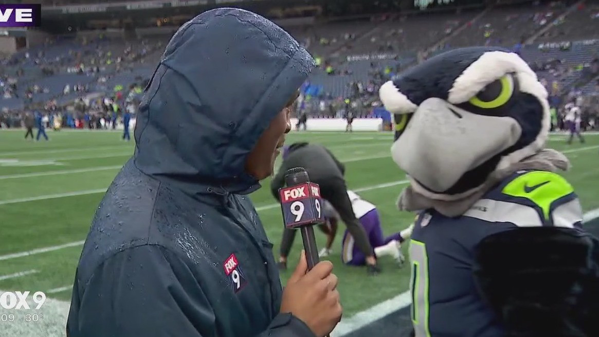 Seahawks mascot video bombs FOX 9 live shot