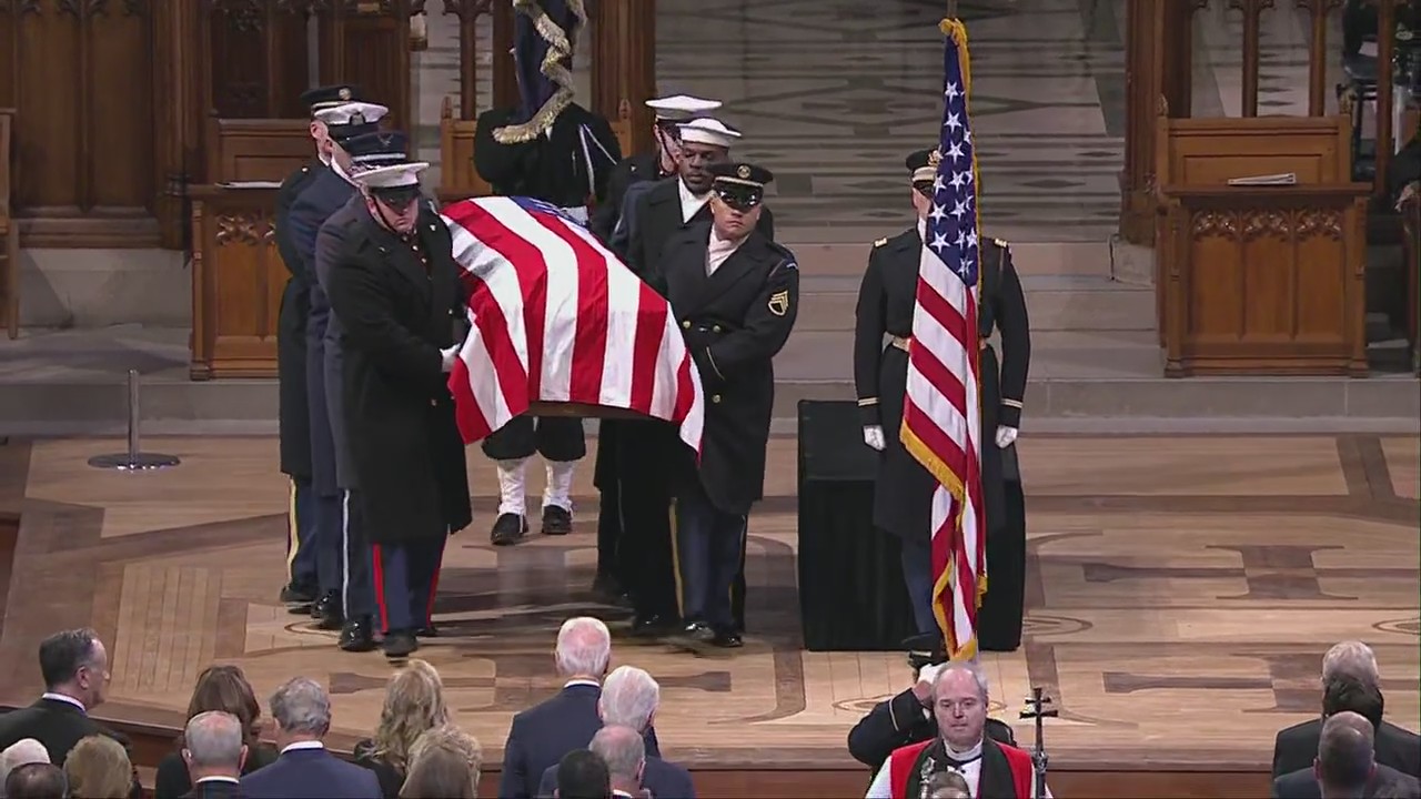 President Jimmy Carter's funeral: Casket carried out of the cathedral
