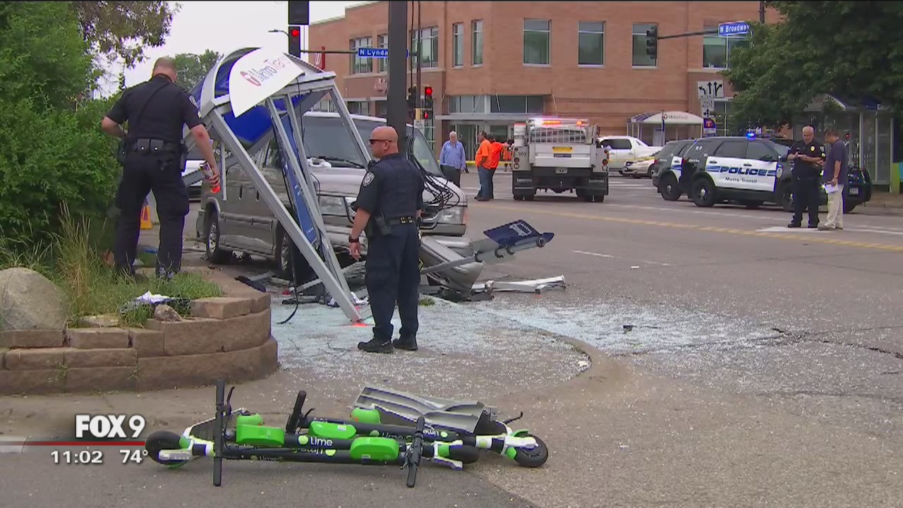 6 injured in crash at Minneapolis bus shelter