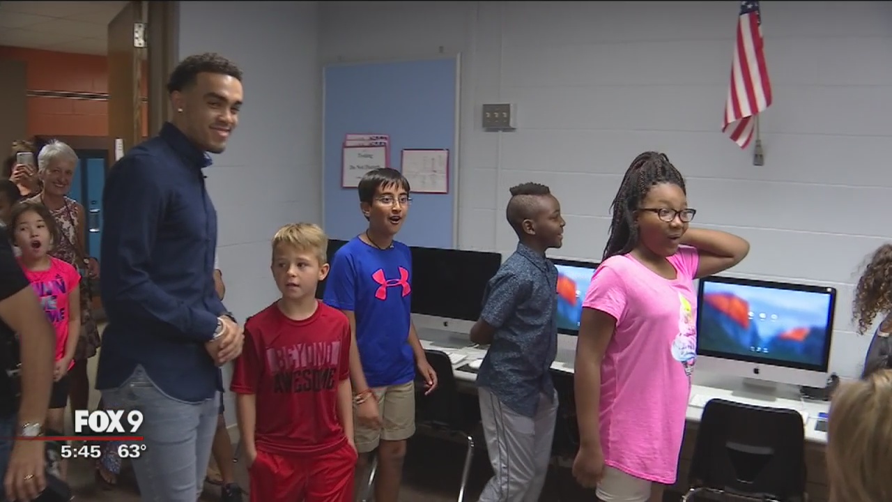 Timberwolf Tyus Jones gives back to his former school