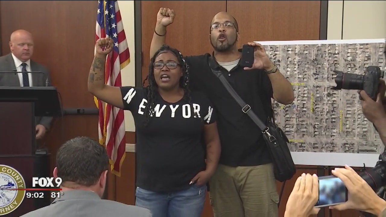 Hennepin County Attorney announces no charges in Blevins shooting, protesters interrupt