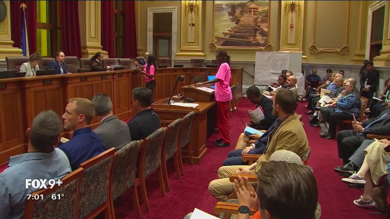 Anti-violence activists made their voices heard at Minneapolis City Hall Thursday