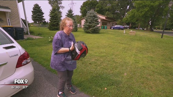 An Eagan woman credits her protective gear for helping her survive an I-35W motorcycle crash