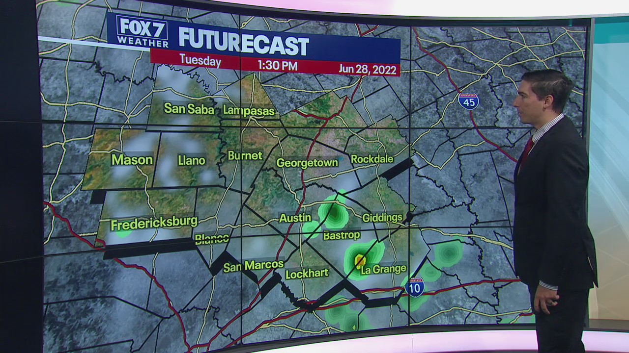 Chance of showers and storms as temperatures remain below 100s