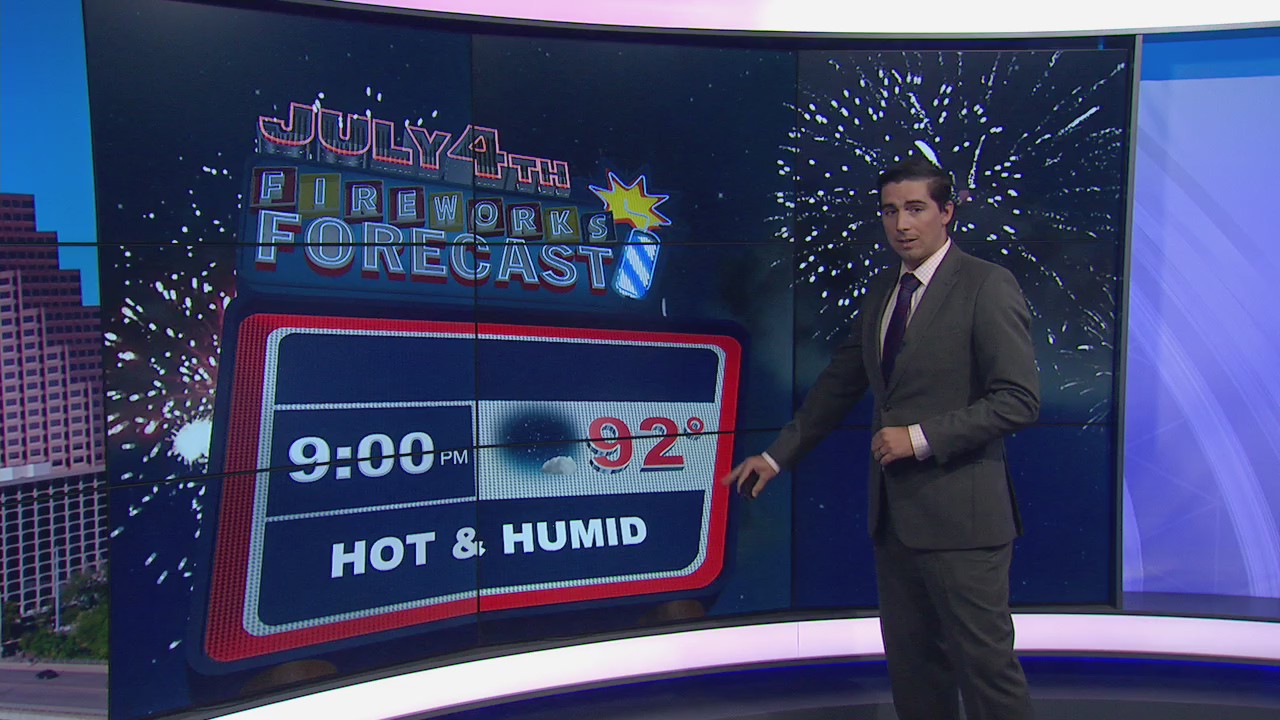 Central Texas will be hot and humid for fireworks this evening