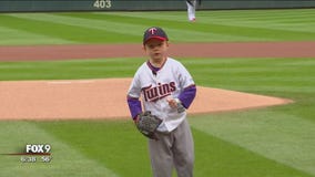 Boy who suffered stroke throws out first pitch at Twins game