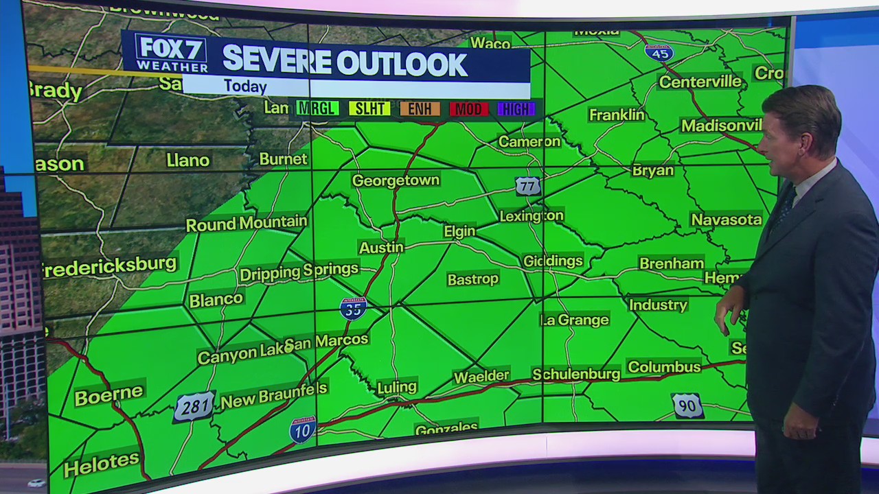 Isolated, spotty rain with marginal risk of severe storms