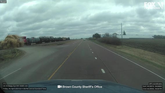 WATCH: Train strikes semi-truck trailer in Sleepy Eye, MN