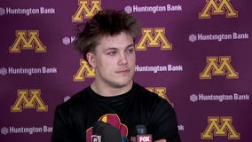 Koi Perich wears dual jersey at Gophers spring football practice