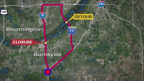 I-35W closing from Burnsville split to I-494 in Bloomington