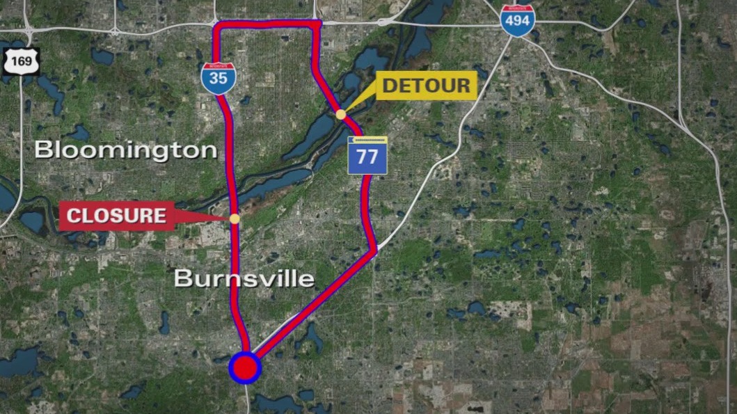I-35W closing from Burnsville split to I-494 in Bloomington