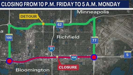 Part of I-494 in Bloomington closing this weekend