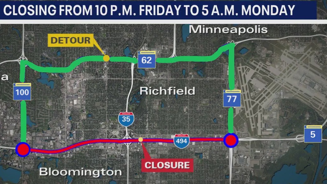 Part of I-494 in Bloomington closing this weekend