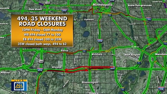 Weekend closures for I-494, I-35W and I-94 in Twin Cities