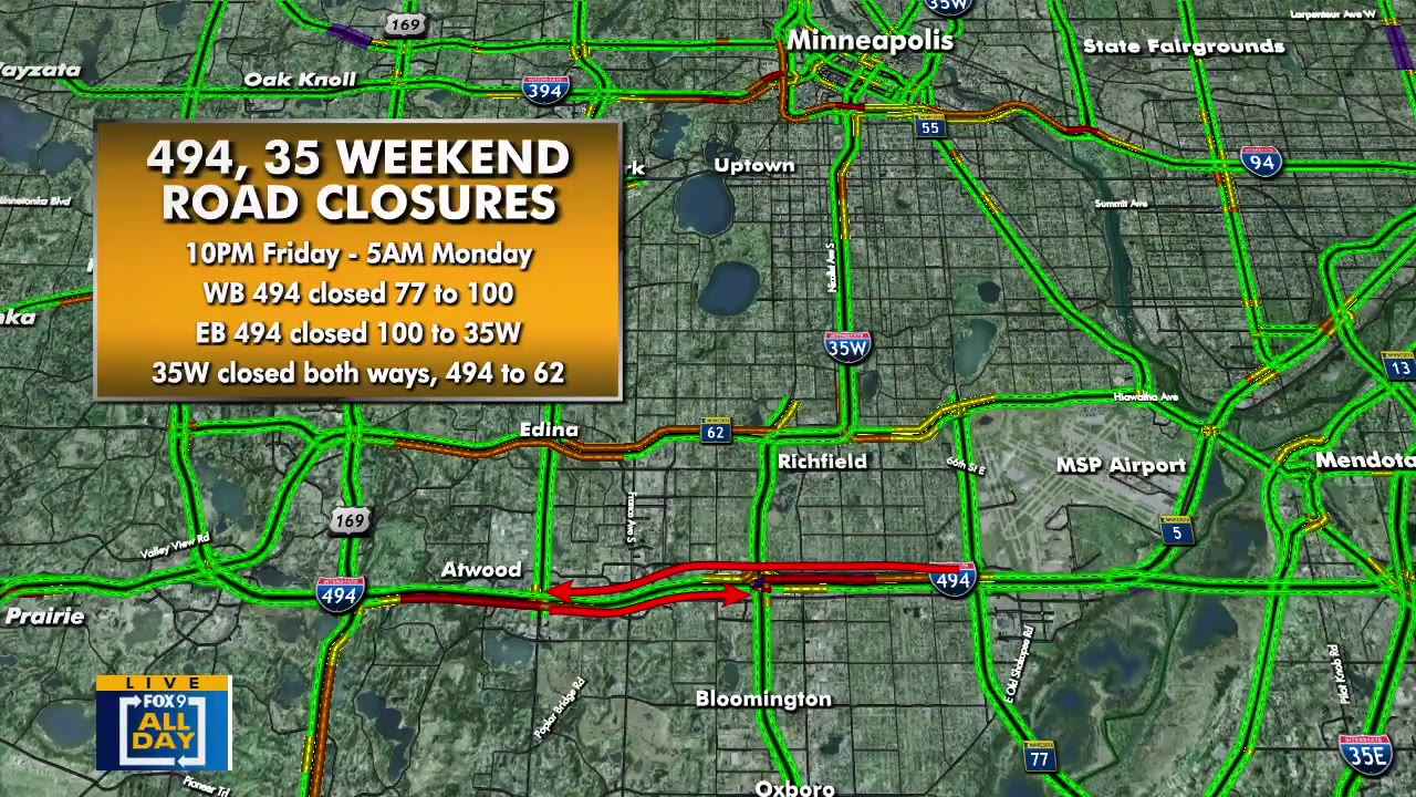 Weekend closures for I-494, I-35W and I-94 in Twin Cities