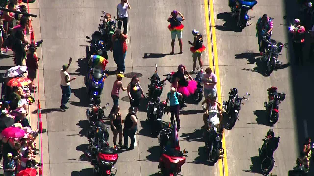 Twin Cities Pride Parade in Mpls, aerial view [RAW]