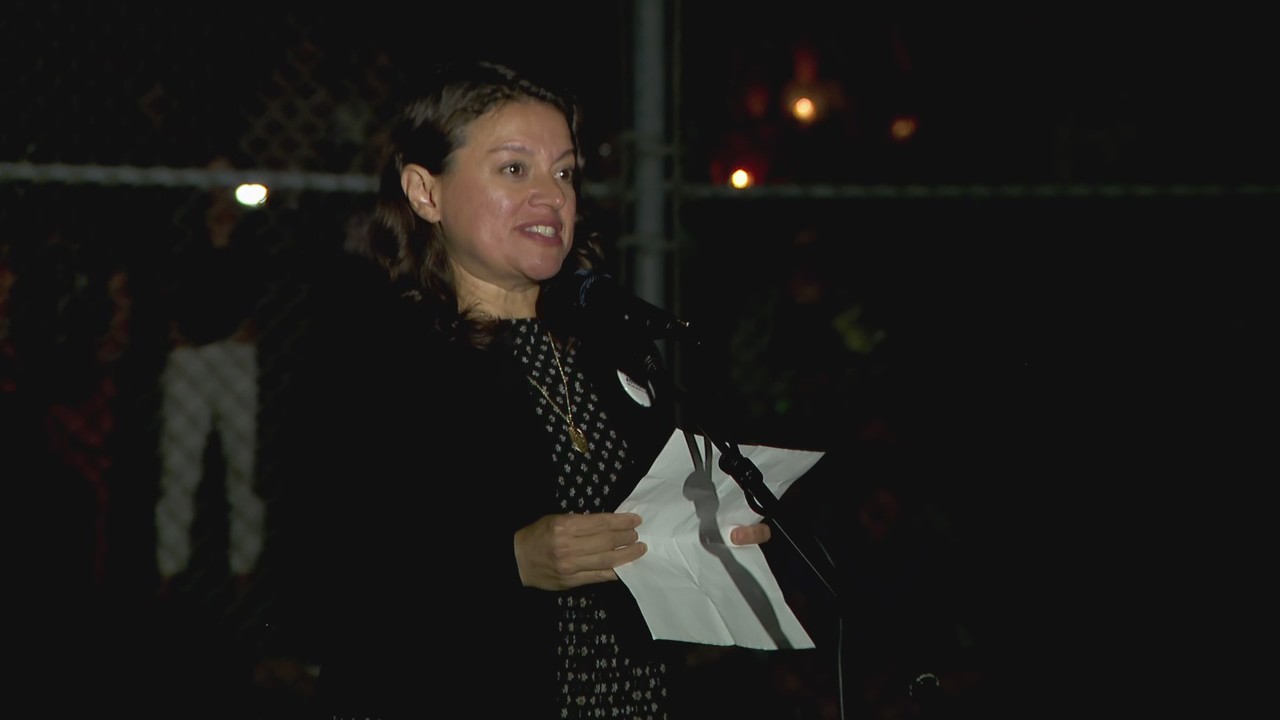 Moms Demand Action volunteer speaks at vigil