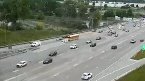 Traffic cameras capture bus crash on I-35W [RAW]