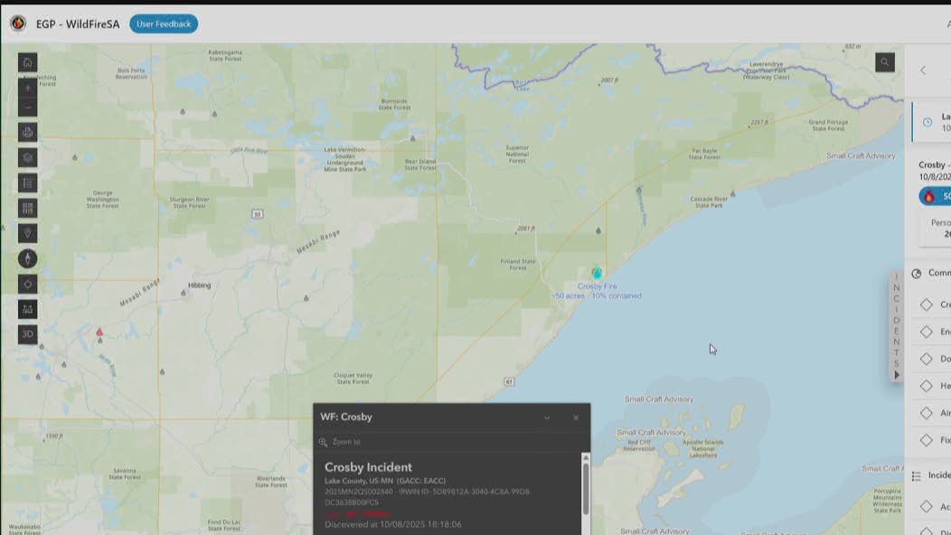 Crosby wildfire in northern MN burning 50 acres