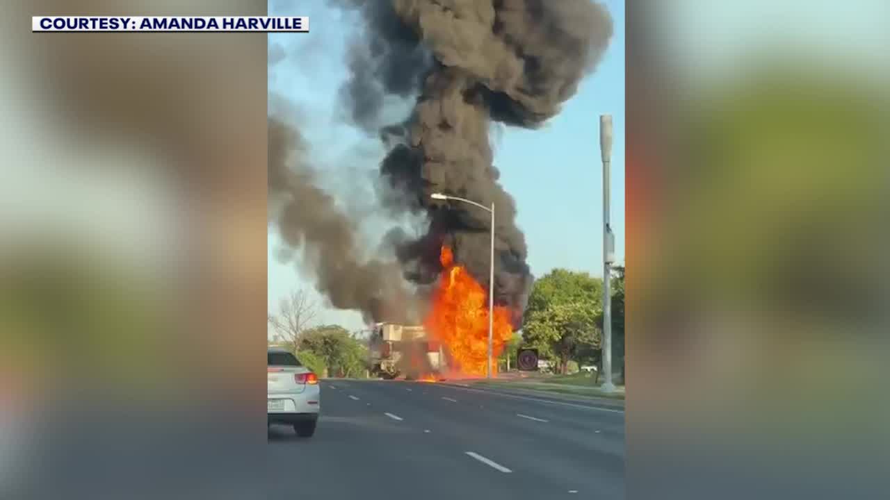 Truck on fire after crash in South Austin