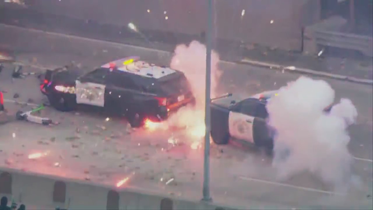 Los Angeles anti-ICE protests damage CHP cars