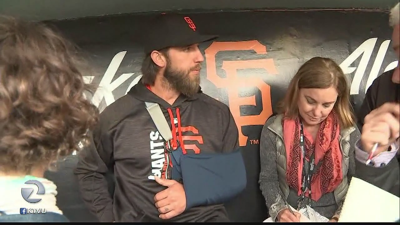 Giants' Madison Bumgarner speaks to reporters