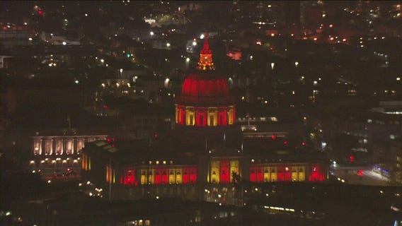 San Francisco City Hall decked out in 49ers red and gold