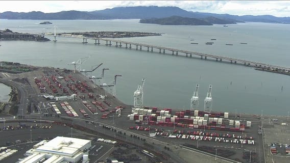 SkyFOX over Port of Oakland where Grand Princess will dock