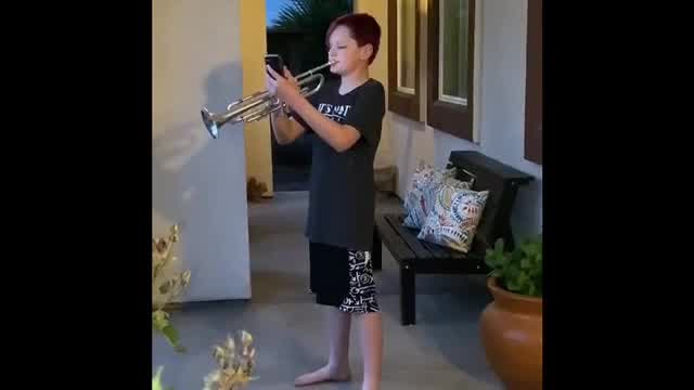 13-year-old Brentwood boy plays the Star Spangled Banner each night during the shelter-in-place