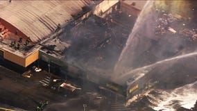 SkyFOX over 3-alarm fire at abandoned San Jose strip mall