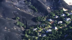 Aerial view over Moraga after Merrill Fire
