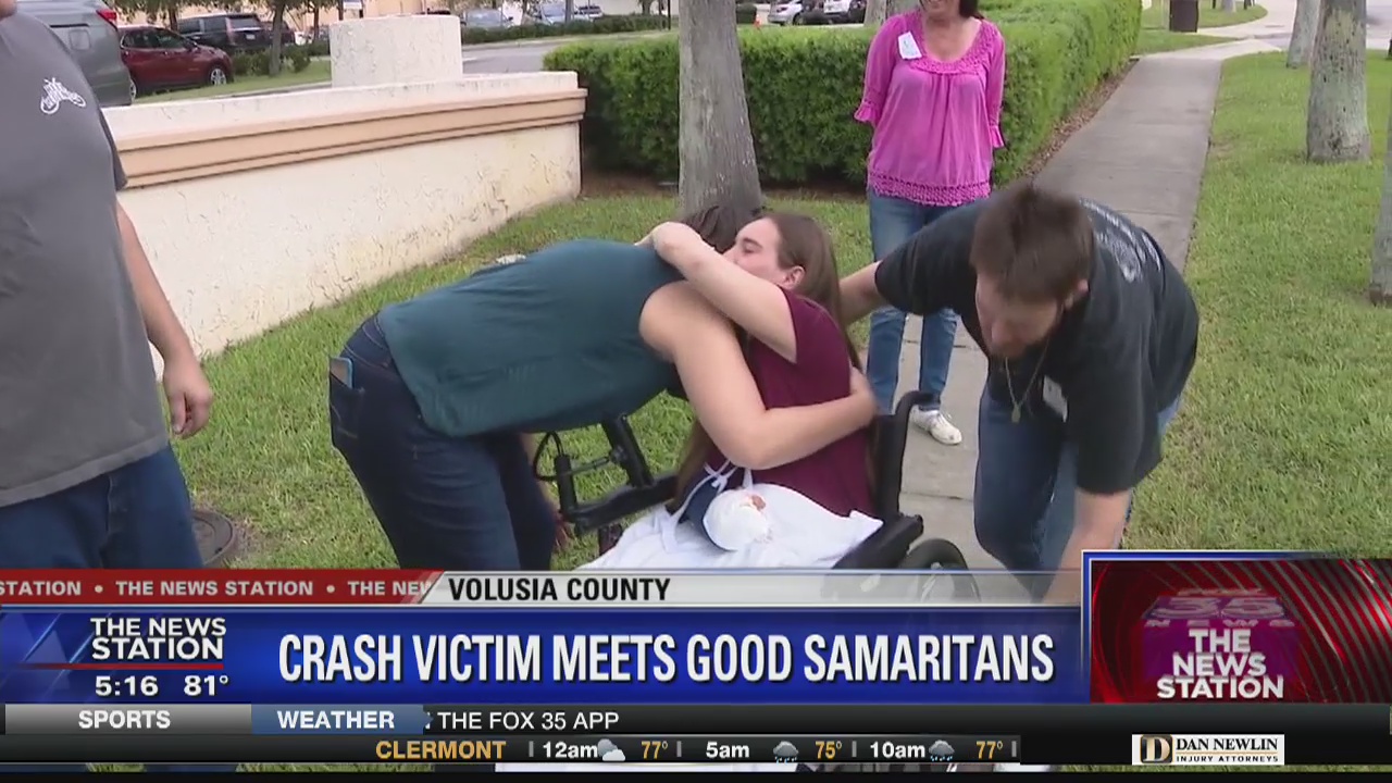 Crash victim meets good Samaritans who pulled her from wreckage
