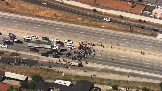 Protests against the police killing of George Floyd have spilled onto Highway 101 in San Jose