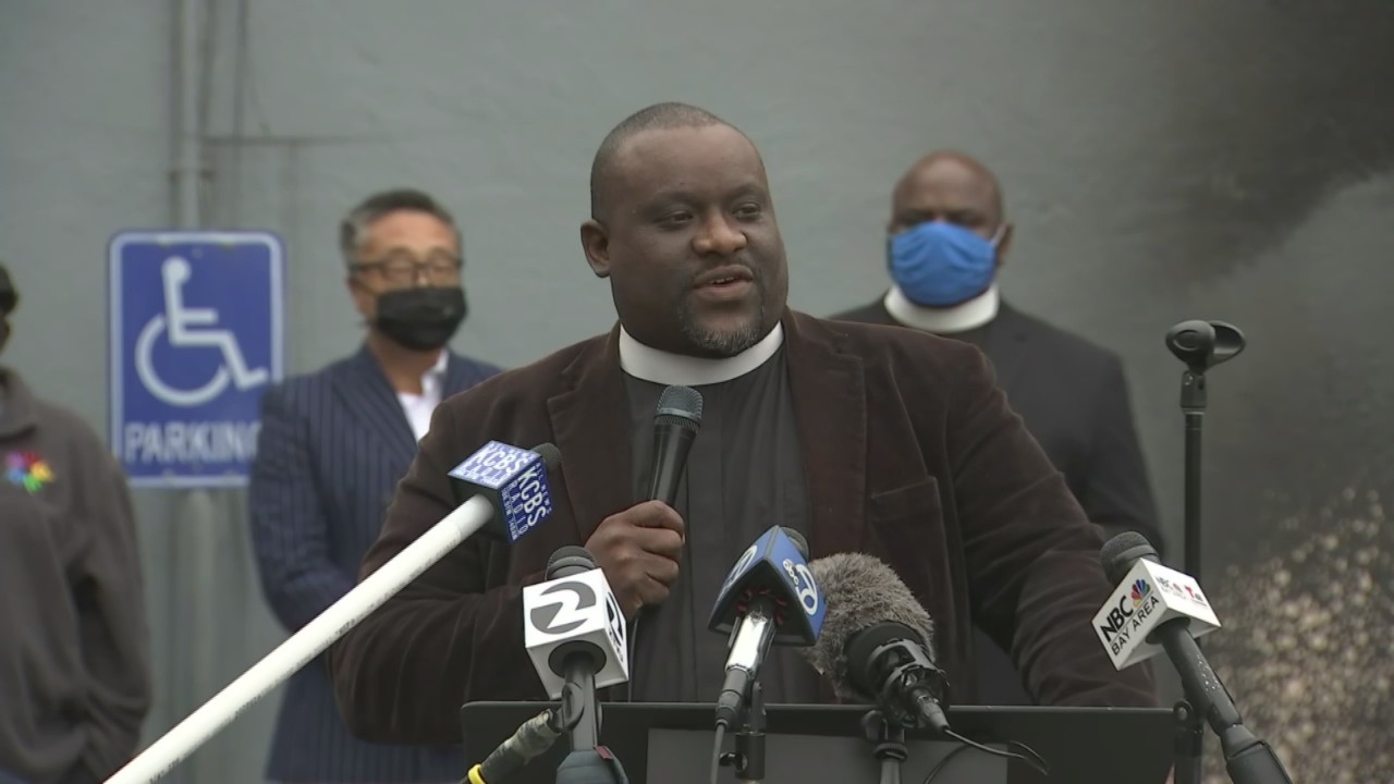 Rev. Michael McBride holds a news conference following an arson at The Way Church in Berkeley
