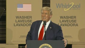 President Trump speaks at the Whirlpool Corp.'s washing machine manufacturing plant in Clyde, Ohio