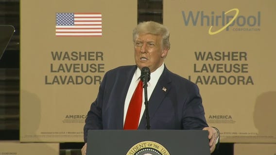 President Trump speaks at the Whirlpool Corp.'s washing machine manufacturing plant in Clyde, Ohio