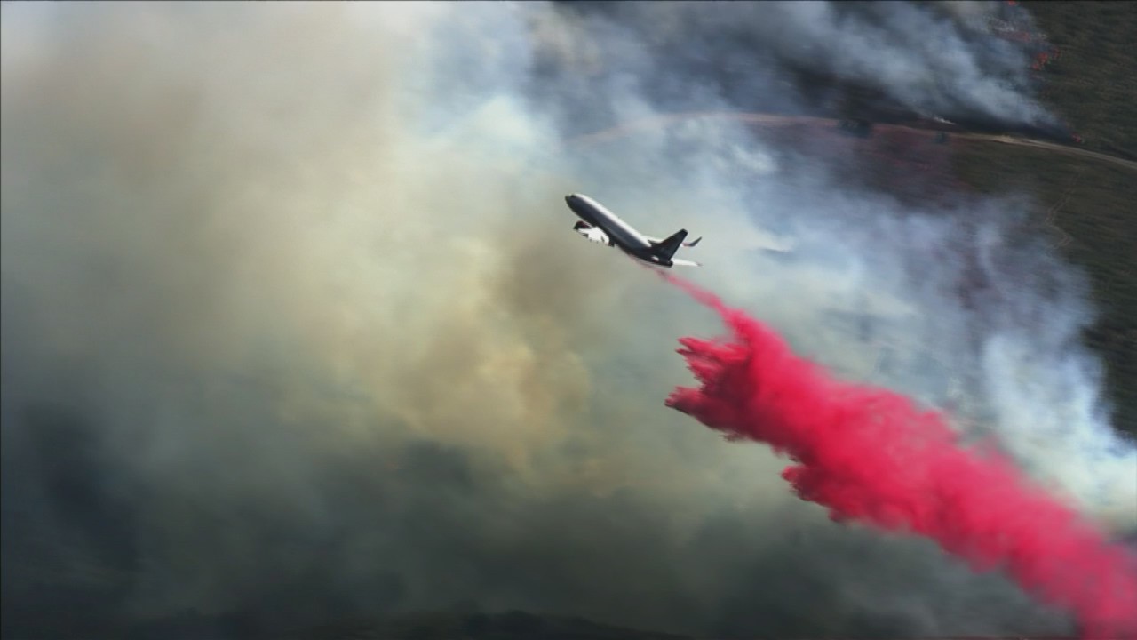 Fire retardant drop over wildfire at Point Reyes National Seashore