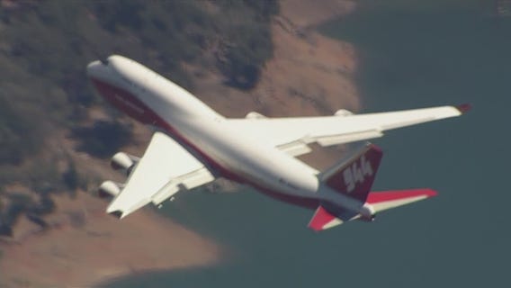 SkyFOX catches a glimpse of the Global Supertanker over the LNU Lighting Complex fires in the North Bay
