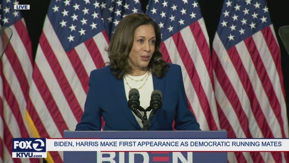 Joe Biden, Kamala Harris make first appearance as Democratic running mates