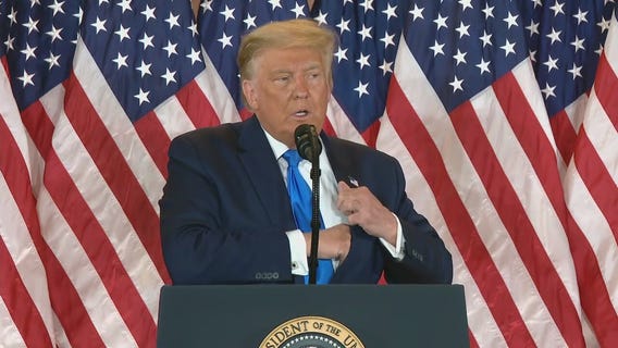 President Donald Trump makes remarks from the White House on the presidential race