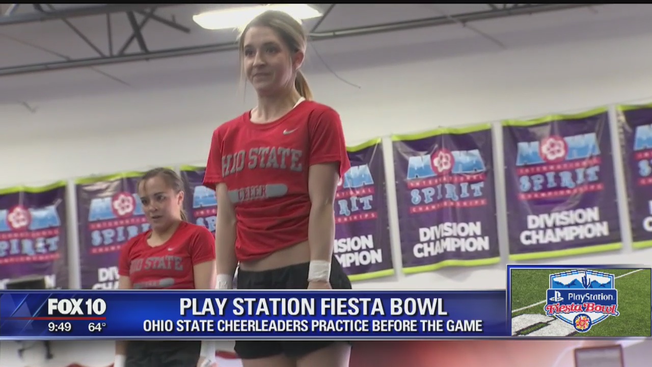 Ohio State cheerleaders practice before big Fiesta Bowl game