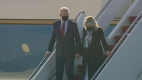 President Joe Biden, First Lady Jill Biden arrive on Air Force One in Wilmington, Del.
